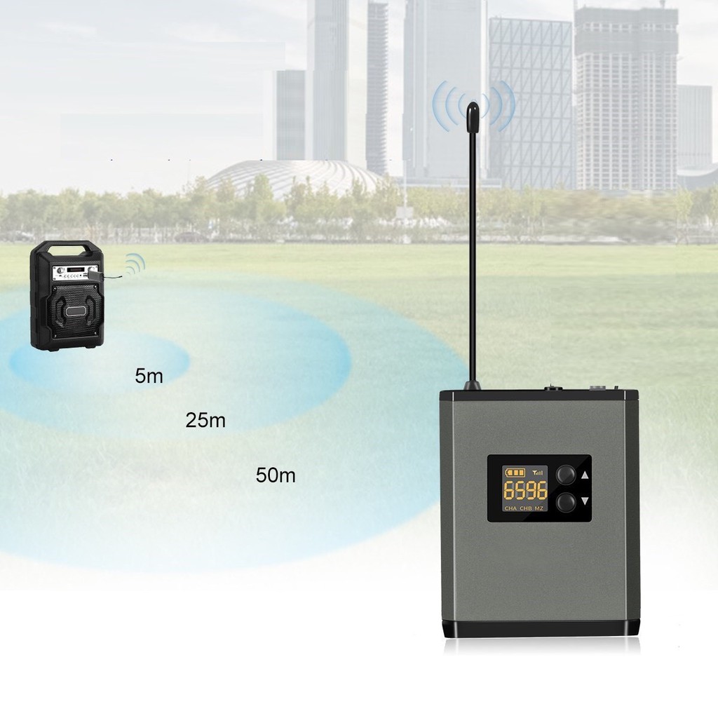 Micro không dây đeo tai hạt gạo màu da dùng pin sạc, sóng UHF