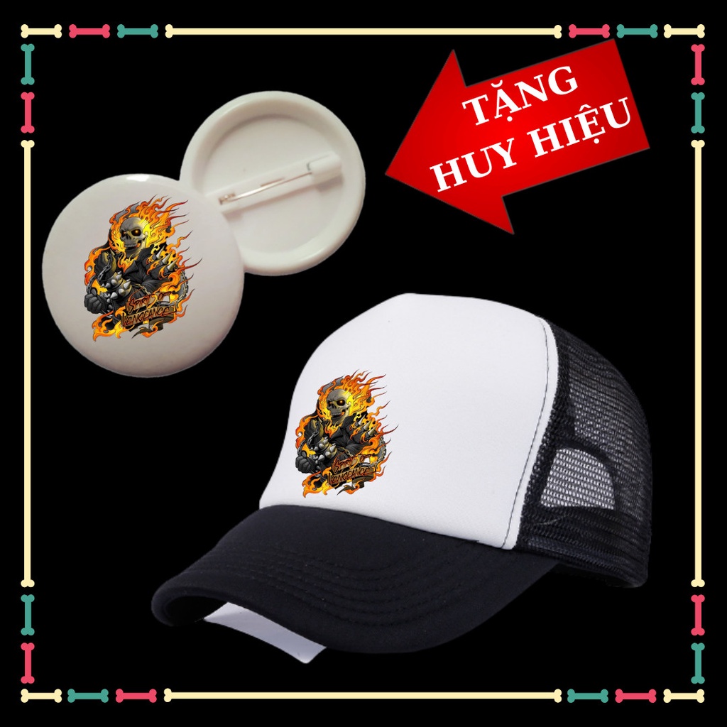 MŨ IN HÌNH MA TỐC ĐỘ CHO BÉ TRAI ĐỦ MÀU SẮC GHOST RIDER TẶNG HUY HIỆU MA TỐC ĐỘ
