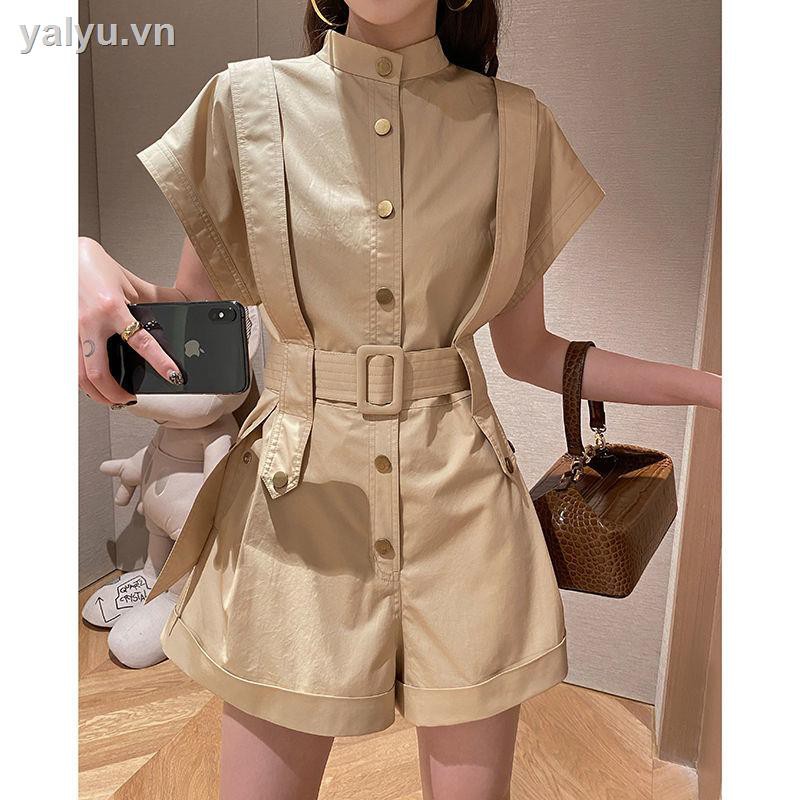 Váy nữ công sở ôm body một mảnh [send belt] Âu nữ cao Dụng cụ thắt lưng rộng chân jumpsuit phụ nữ mùa xuân và mùa hè kiểu quần short jumpsuit thủy triều mới