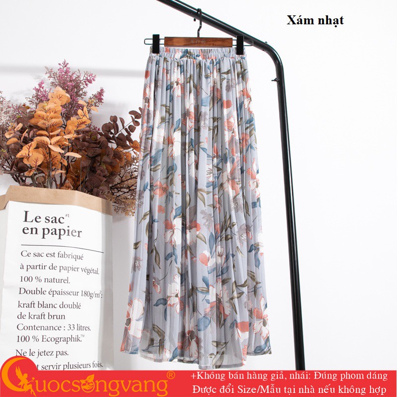 Chân váy midi dập li chân váy kiểu hoa GLV158 Cuocsongvang