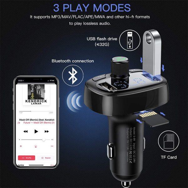 Dock sạc nghe nhạc trên xe hơi Baseus S09A T-Typed Wireless MP3 Car Charger (hỗ trợ nghe nhạc và đàm thoại)