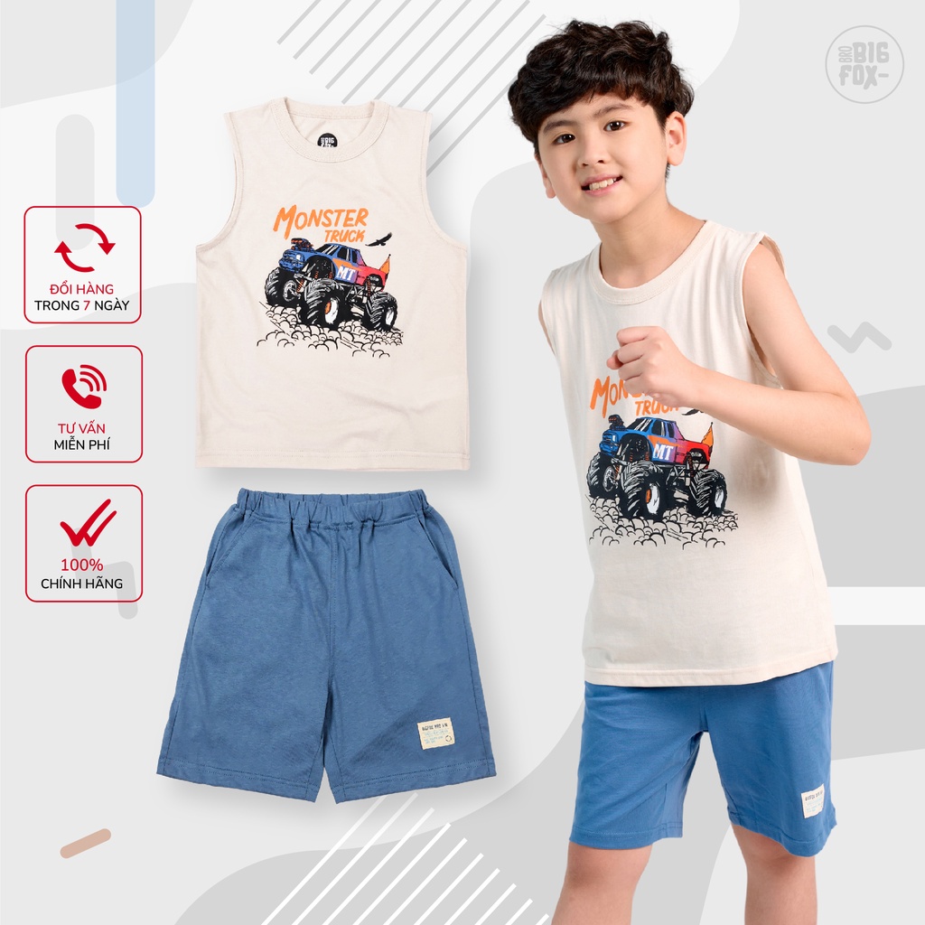 Đồ Bộ Bé Trai Size Đại BIGFOX - MISS MEOW, Bộ Ba Lỗ Cho Bé Mùa Hè Chất Cotton In Monster Truck 3,4,5,6,7,8,9,10,11 Tuổi