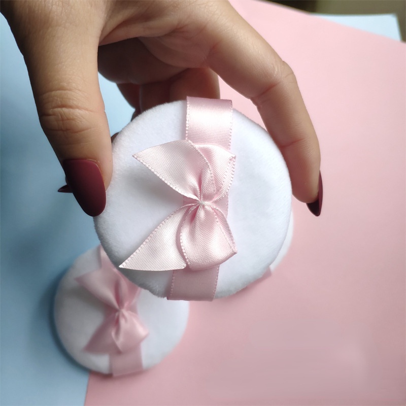 Bông Phấn Trang Điểm Hình Tròn Bằng Nhung Phối Nơ