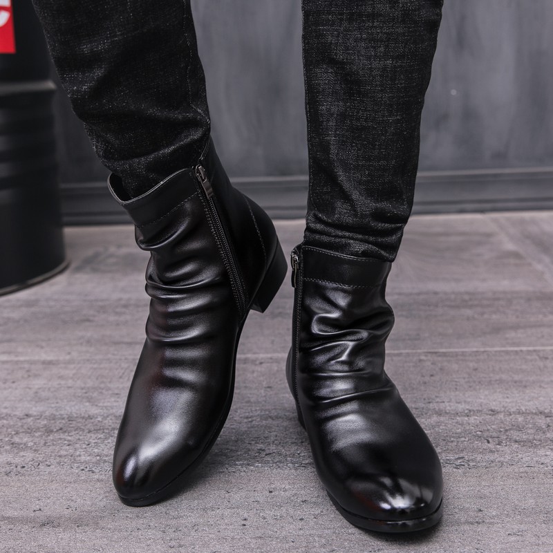 Giày boot da bóng cổ cao phong cách Anh thời trang cho nam | BigBuy360 - bigbuy360.vn