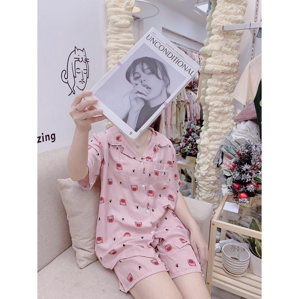 Bộ pijama mặc nhà chất đũi lạnh cực mát 2023 tay cộc quần cộc kingofpijamas phần 3