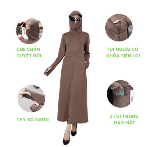 Áo chống nắng nữ- Áo chống nắng toàn thân 2 lớp dày thông hơi,vải thun kim cương chống tia UV