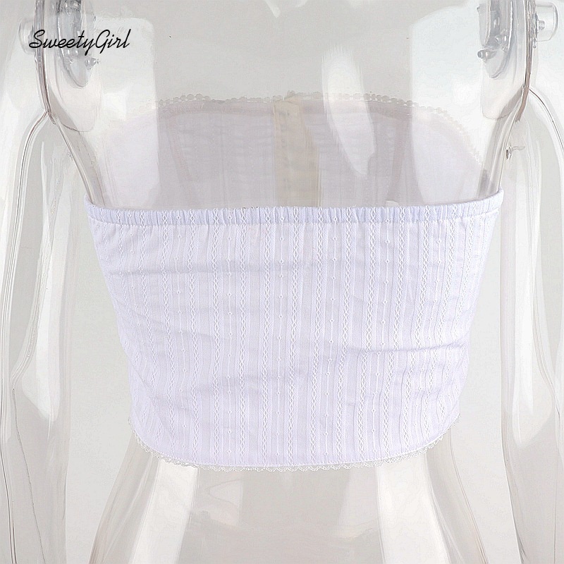 Áo ống màu trơn phối ren ôm dáng thời trang gợi cảm cho nữ