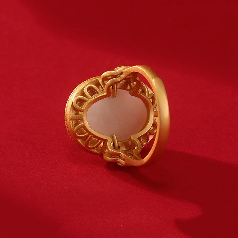 Mã cung điện Sơn men ngọc tự nhiên Hetian Nhẫn S925 Sterling bạc Đồ trang sức bằng quý phái và nhã nữV