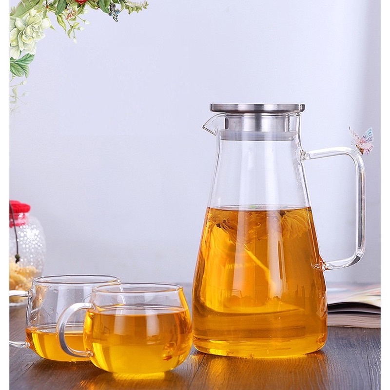Bình đựng nước quai vuông dung tích 1.8L, Bình nước thủy tinh cao cấp chịu nhiệt tốt Bốilicate nắp inox 304
