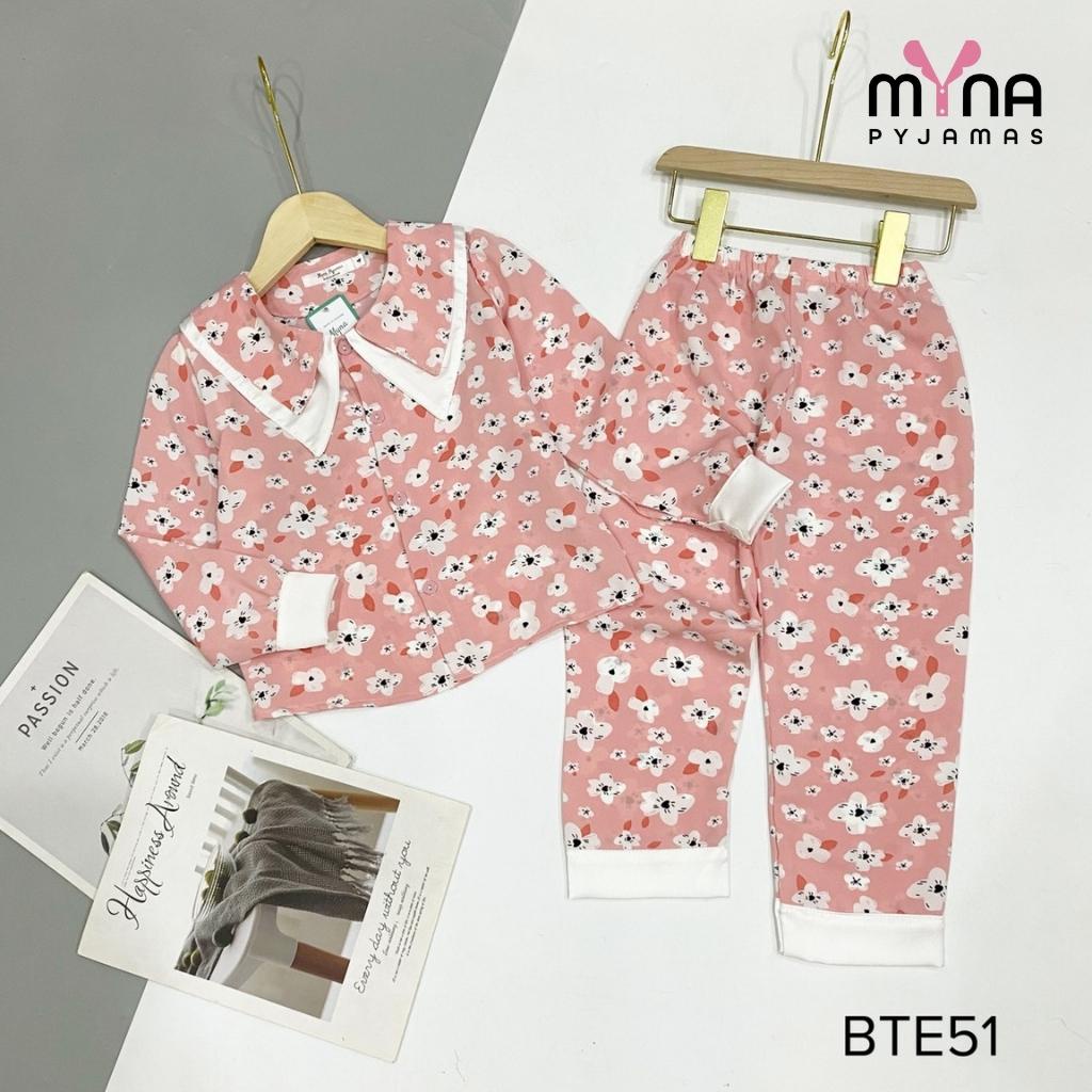 Quần áo trẻ em pijama bé gái tay dài quần dài cổ nhọn, chất lụa Mango, ảnh chụp thật,  - Myna Pyjamas
