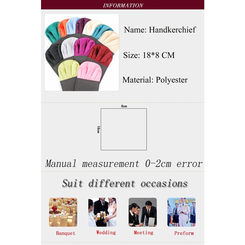 Khăn Tay Hình Vuông Họa Tiết Chấm Bi Màu Bạc / Trắng / Đen Gấp Gọn Kiểu Công Sở Cho Nam