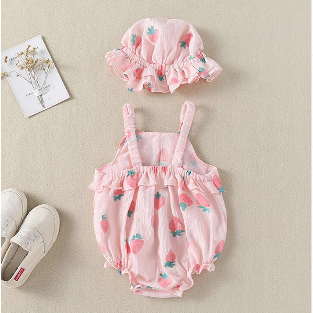 Bộ Bodysuit Một Mảnh Hình Quả Dâu Cho Bé Sơ Sinh, Bé Gái