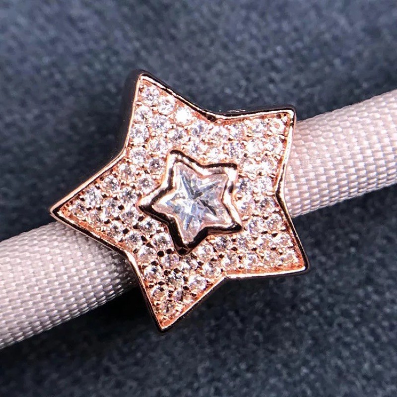 charm pan ngôi sao vàng hồng đính đá bạc s925 cao cấp