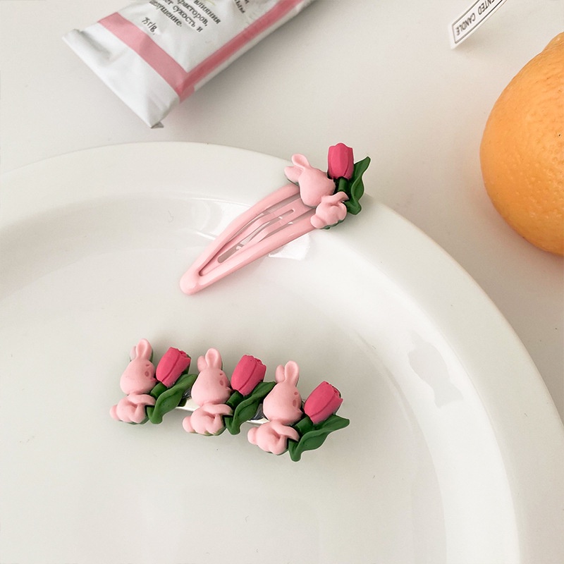 Kẹp Tóc Nhựa Hình Thỏ Đính Hoa Thời Trang Mùa Hè Cho Nữ