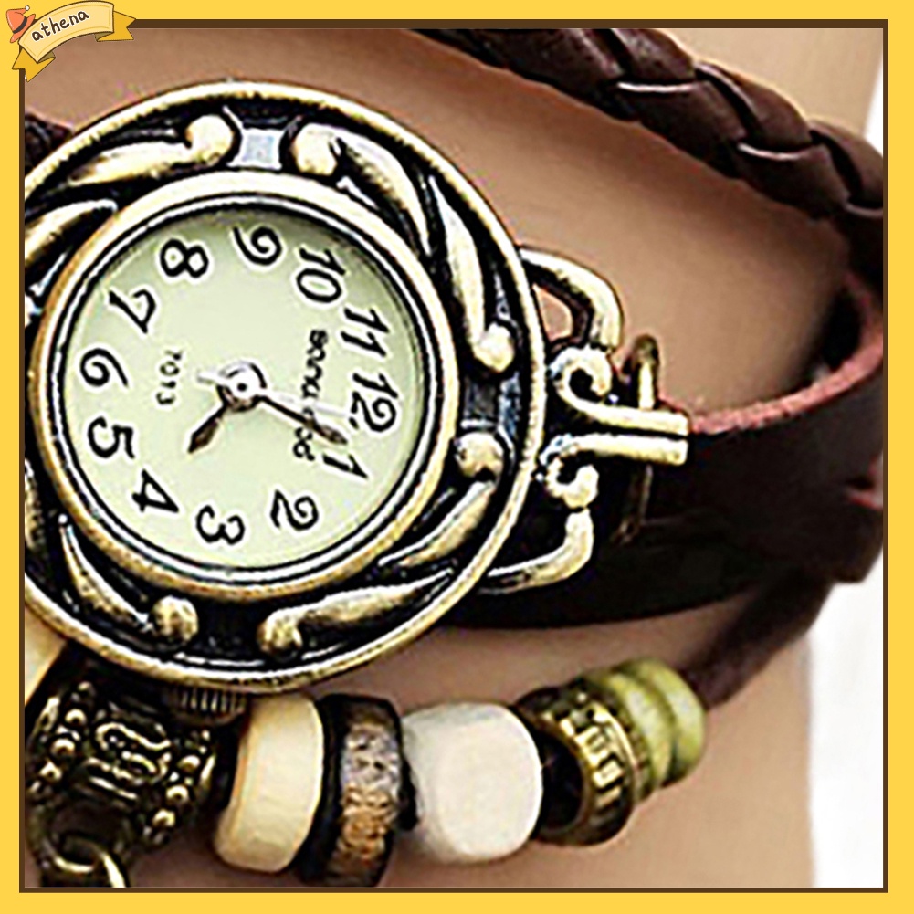 Đồng hồ thạch anh dây bện mặt hình lá phong cách retro