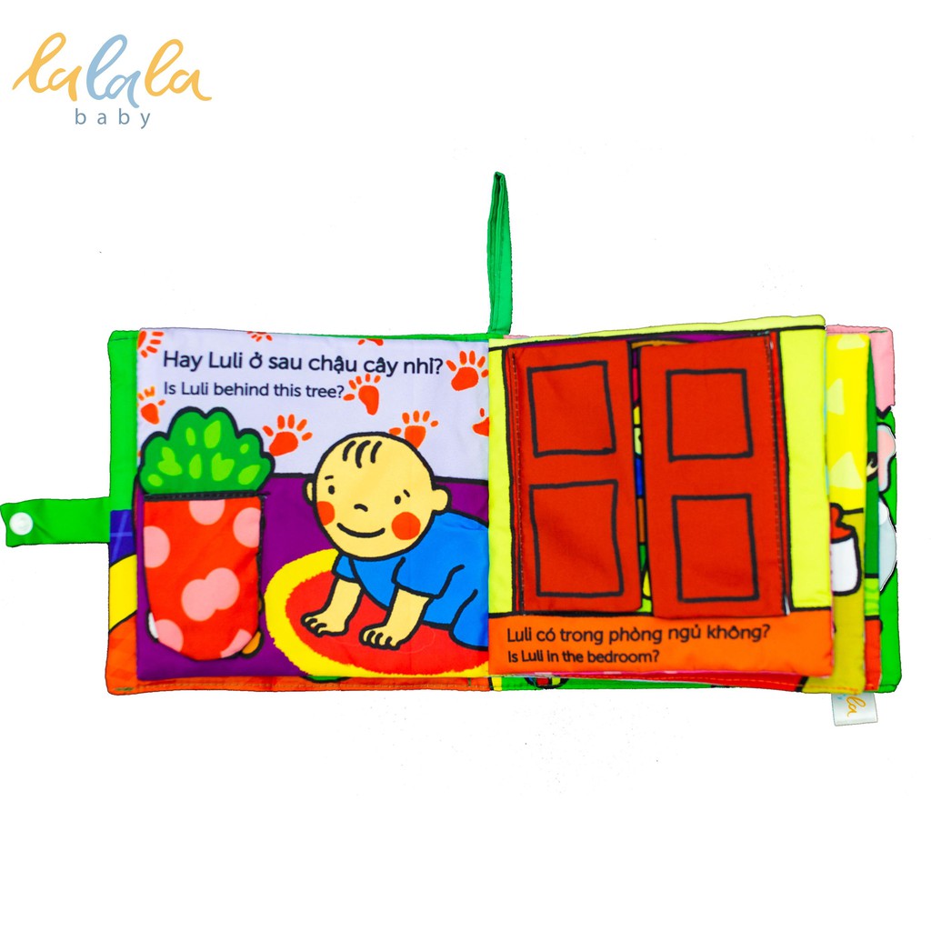 Sách vải Lalala baby kích thích đa giác quan cho bé Luli đâu rồi?- Where is Luli?, kích thước 18x18cm, 12 trang