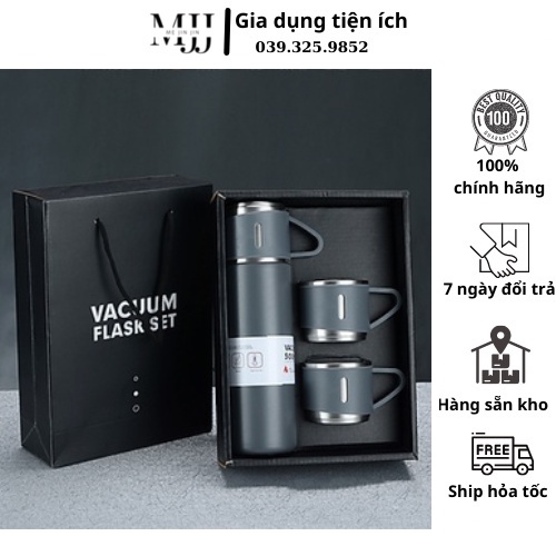 Bộ bình giữ nhiệt 500ML hàng cao cấp tặng kèm 2 cốc uống nước có quai, full túi hộp đựng làm quà tặng sang trọng.