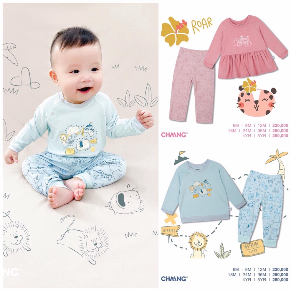 Bộ quần áo trẻ em dài tay raglan chất cotton mềm mại họa tiết - BST Jungle Chaang