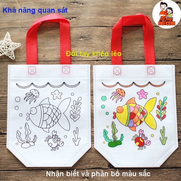 Combo đầy đủ 20 túi vải vẽ, tô màu cho bé