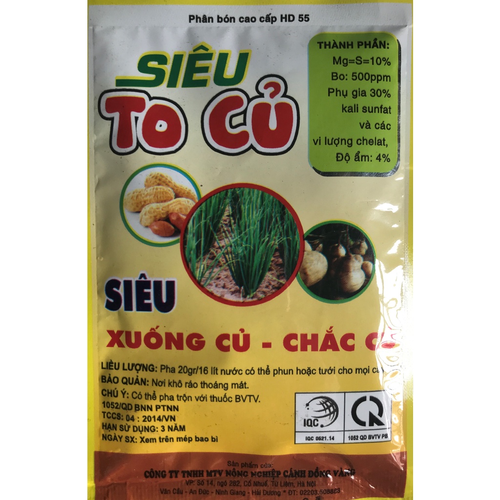 Phân bón cao cấp HD 55 SIÊU TO CỦ SIÊU XUỐNG CỦ - CHẮC CỦ