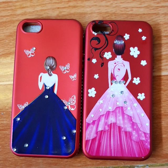 Ốp lưng iPhone 5/5s/SE Dẻo đỏ đính đá 3d hình cô gái bóng cao cấp