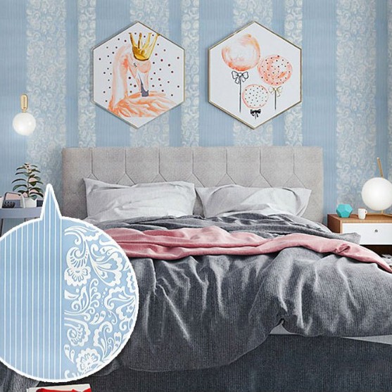 Decal giấy dán tường sọc hoa nền xanh khổ 45cm keo sẵn