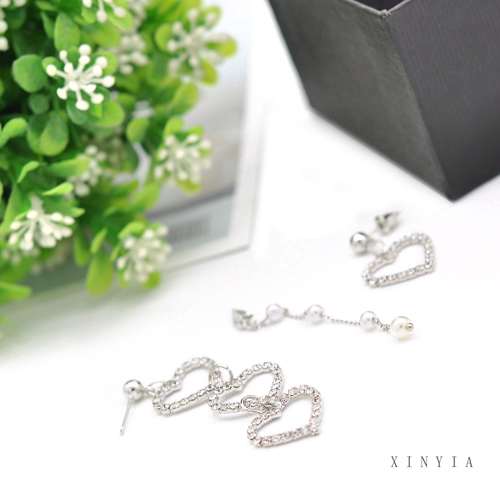 Khuyên Tai Dáng Dài Hình Trái Tim Đính Ngọc Trai Nhân Tạo Thời Trang