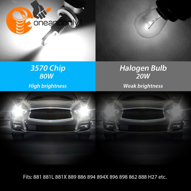 2 Đèn Led 881 862 886 889 894 896 898 Xenon 6000k 4000lm Ip67 Cho Xe Hơi