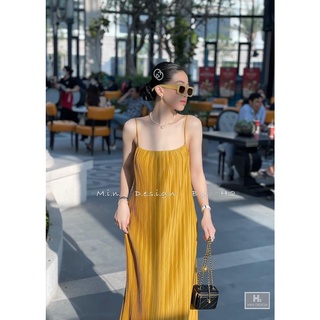 Váy maxi dập ly 2 dây dáng dài