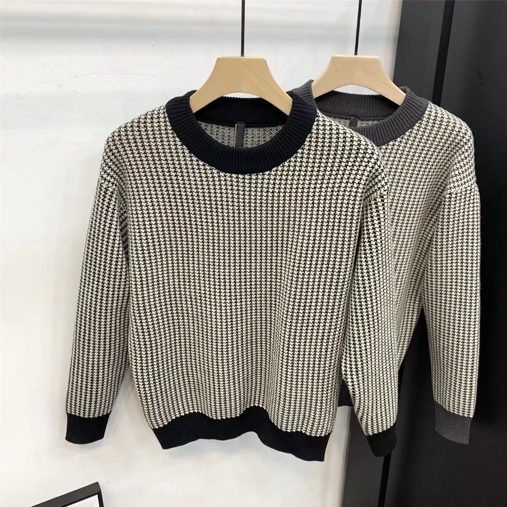 Áo Sweater Dệt Kim Cổ Tròn Phong Cách Harajuku Thời Trang Thu Đông Mới Cho Nam