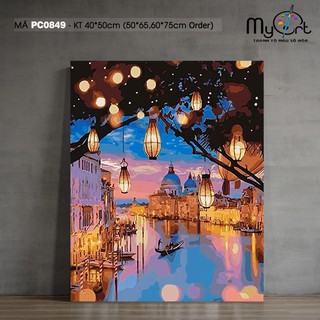 Tranh số hóa tô màu theo số PC0849 Tranh phong cảnh đêm Venice đèn lồng - Hòn ngọc Adriatic