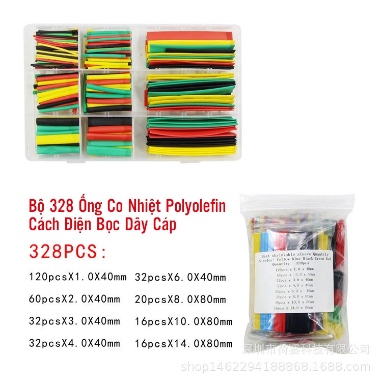 Combo 328 Ống Co Nhiệt Polyolefin Cách Điện Bọc Dây Cáp