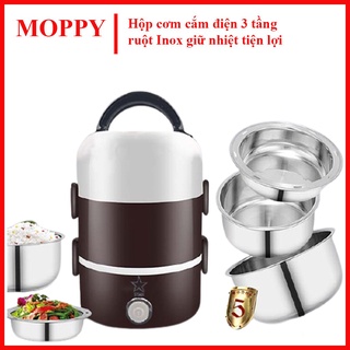 HỘP CƠM CẮM ĐIỆN MINI STAR 2 Tầng,3 Bát Inox,Giữ Nhiệt,Hâm Nóng,Nấu Chín Thức Ăn Bảo Hành 3 THÁNG