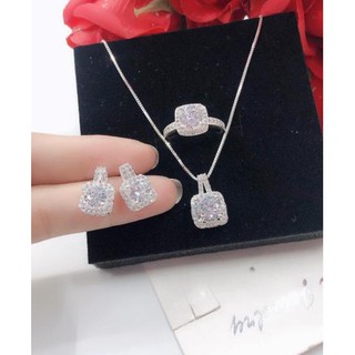 Bộ trang sức đá vuông nhỏ gồm 3 món bạc ta