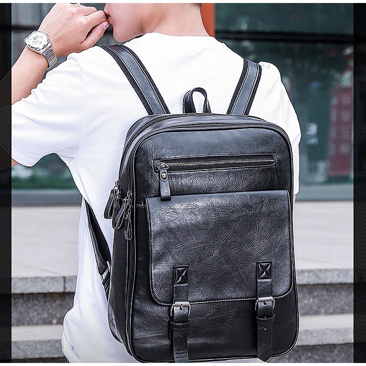 Balo da Pu hai ngăn lớn, Balo da laptop 15inch - UN8535