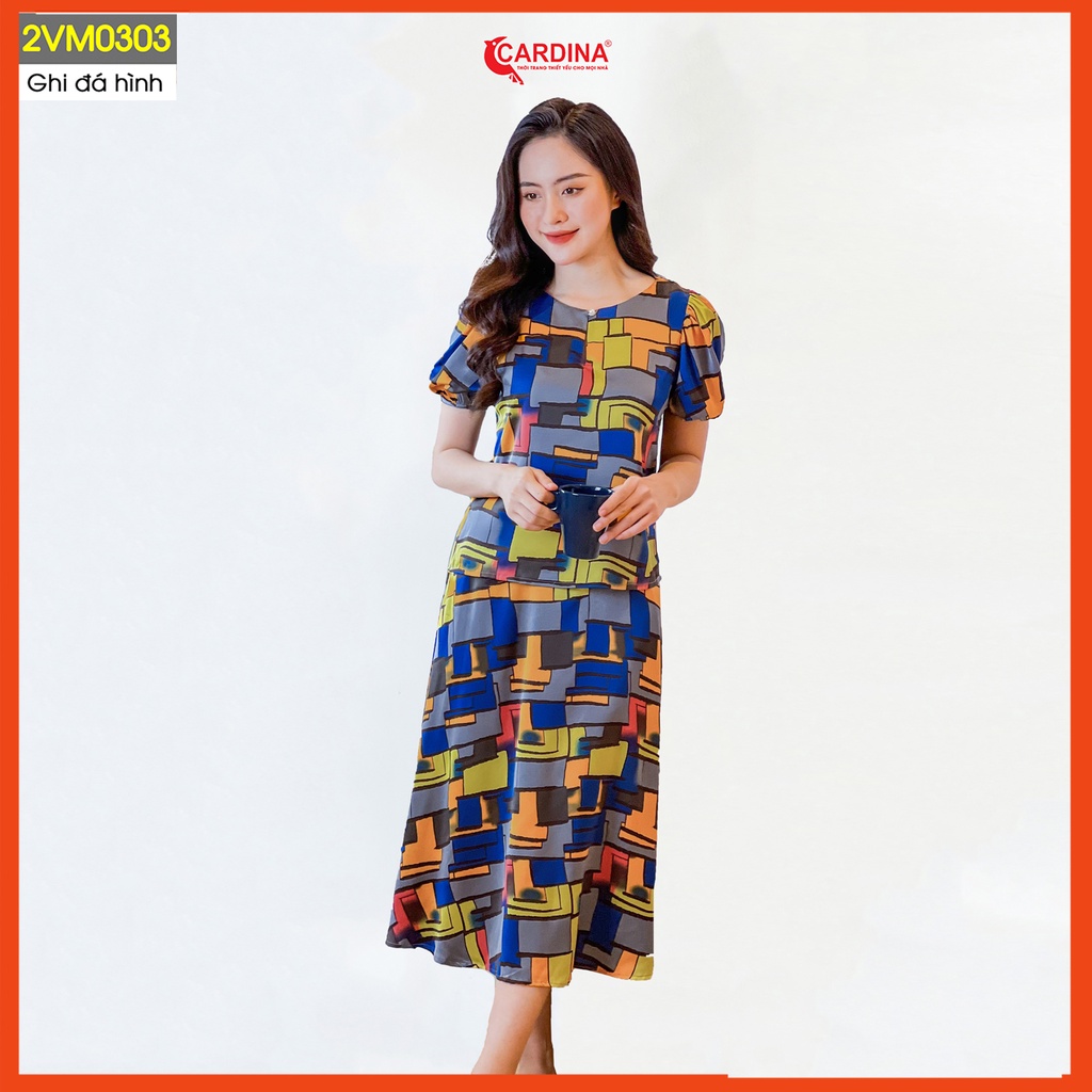 Set Đồ Nữ CARDINA Chất Lụa Satin Nhật Cao Cấp Áo Cộc Tay Chân Váy Chữ A  Họa Tiết Hoa Trẻ Trung 2VM03 | BigBuy360 - bigbuy360.vn