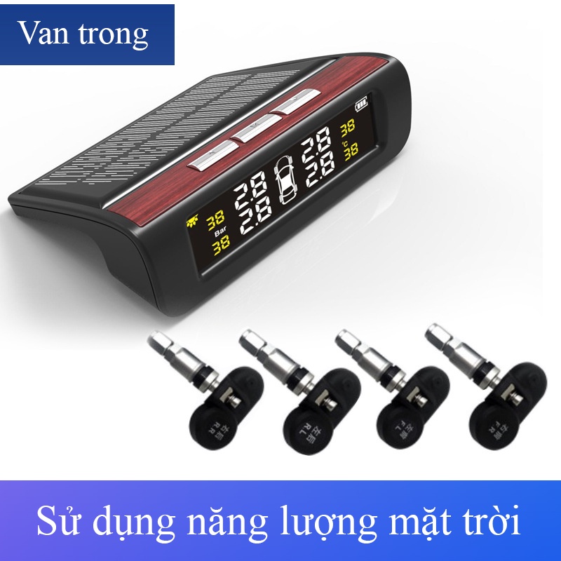 Bộ cảm biến áp suất lốp oto sử dụng năng lượng mặt trời - có công nghệ TPMS - màn hình LCD-  sử dụng van trong - C1087