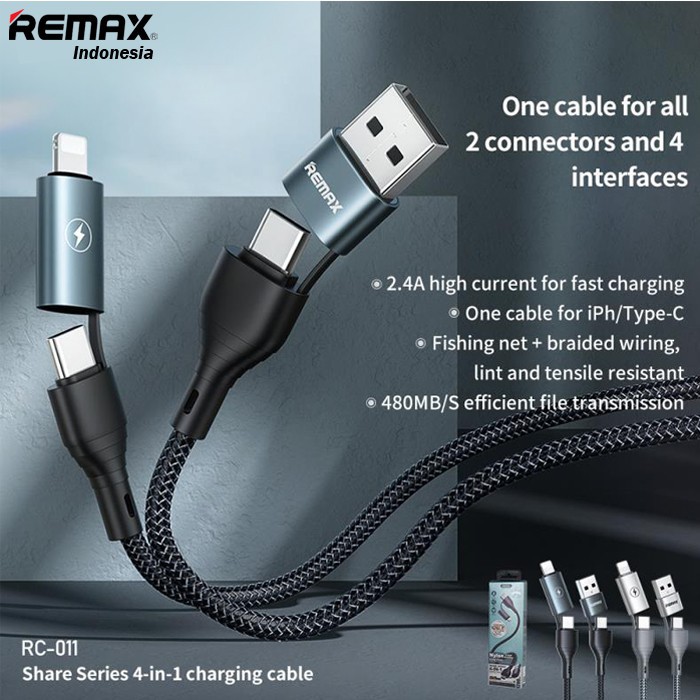 Cáp Sạc Remax Rc-011 Share 4 Trong 1 Chuyển Đổi Cổng Usb Sang Cổng Lightning Cho Iphone