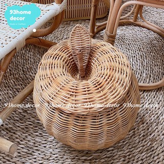 Hộp mây đựng đồ hình quả táo, giỏ mây táo, giỏ gấu mây, hộp lê mây decor đồ chơi cho bé