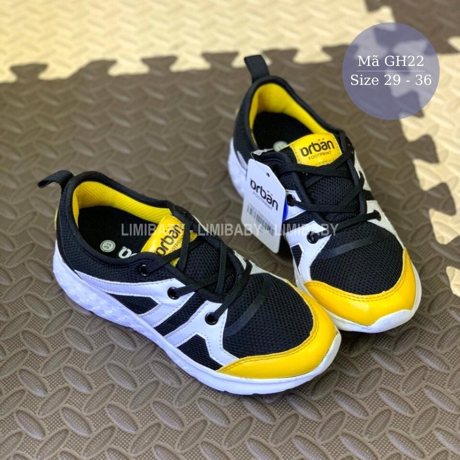 Giày thể thao bé trai Urban đen vàng xuất Châu Âu siêu nhẹ kháng khuẩn phù hợp cho trẻ em 4 -12 tuổi đi học chạy bộ GH22