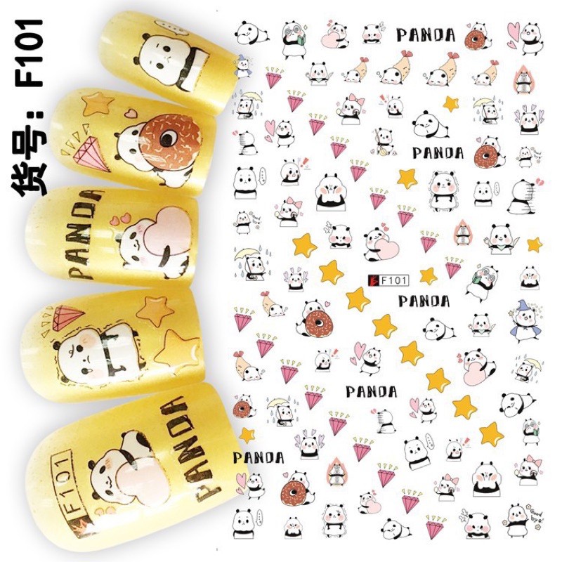 Sticker hoạ tiết chú gấu panda dễ thương,hình dán móng tay hoạ tiết chú gấu panda dễ thương trang trí móng tay nail