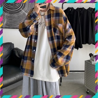 Áo sơ mi caro flanel tay dài dáng rộng unisex phong cách ulzzang siêu hot