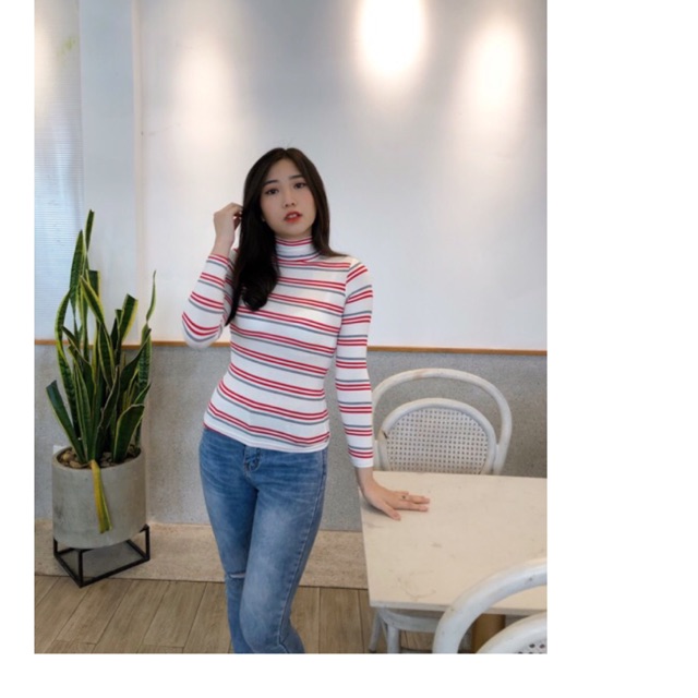 ÁO THUN BODY CỔ LỌ SỌC TAY DÀI FOM THƯỜNG
