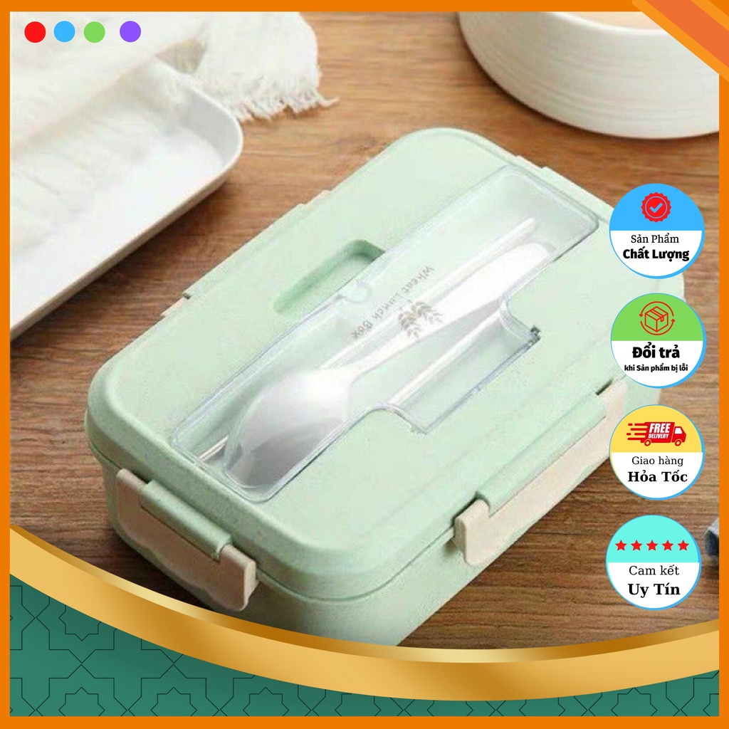 Hộp Cơm Giữ Nhiệt Lúa Mạch kèm muỗm thìa đũa - Hộp cơm văn phòng, 3 Ngăn, tiện dụng mang đi