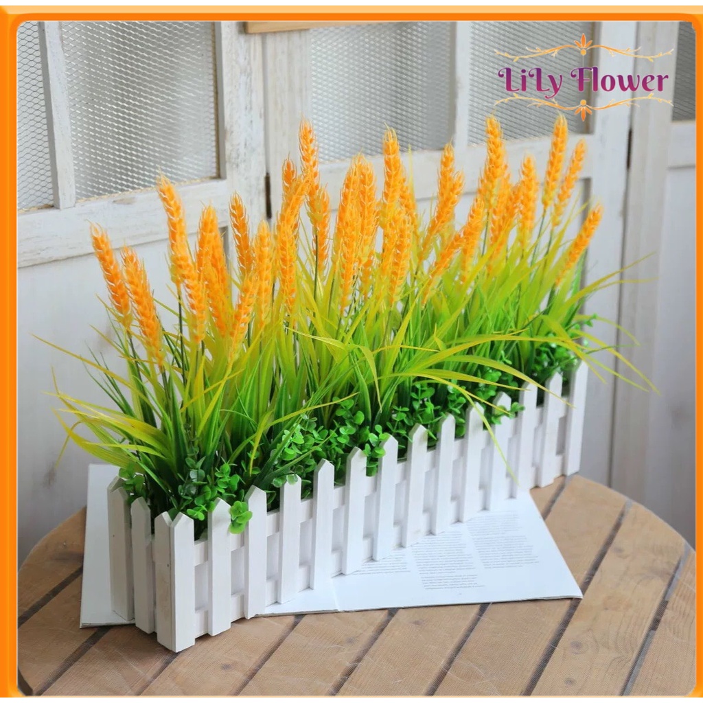 Hàng Rào Hoa Giả Hoa Lụa Để Bàn Dài 50cm Trang Trí Không Gian Ban Công Sân Vườn Quán Cafe LL-06