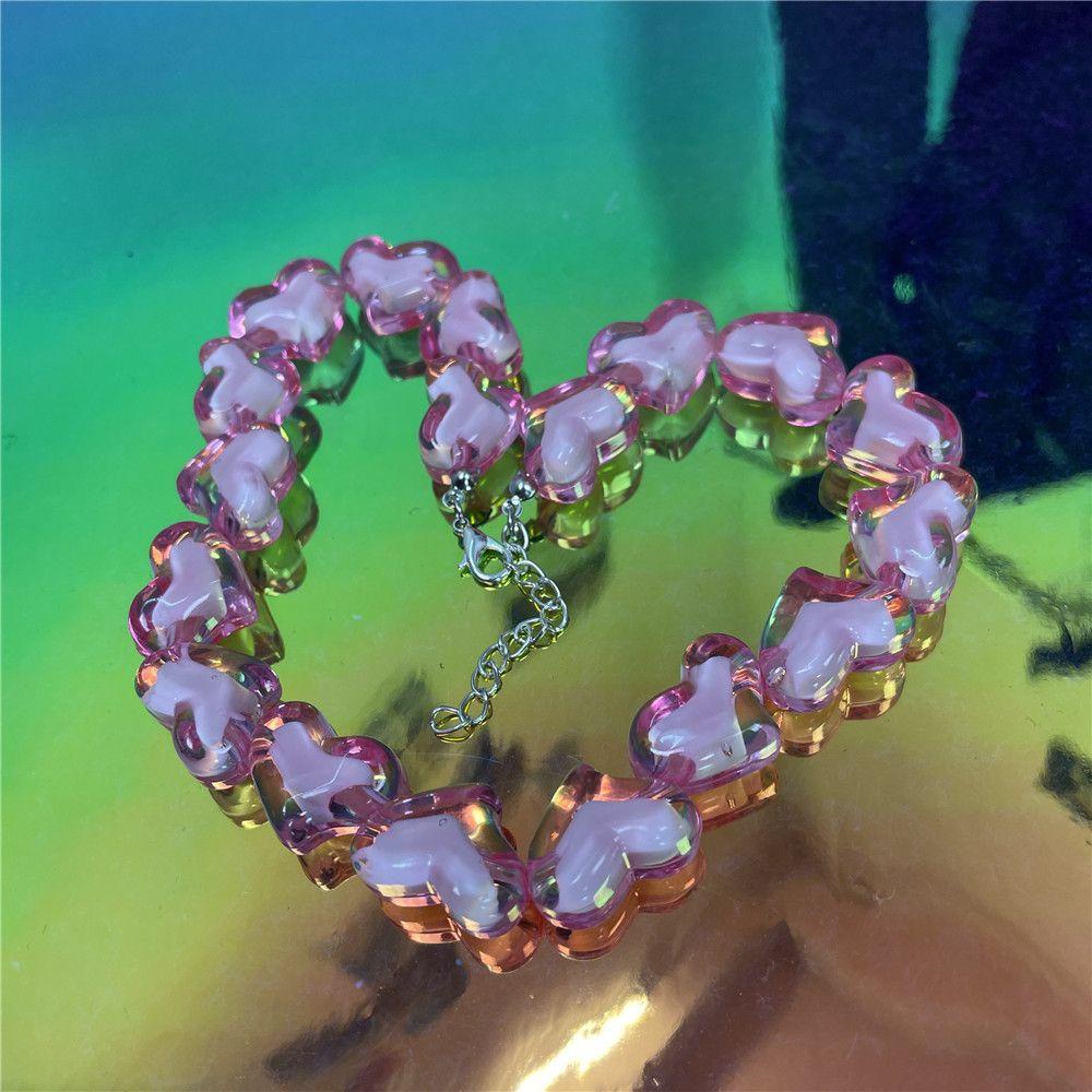 Vòng cổ Nữ Mặt Trái Tim Phong Cách Hip Hop Harajuku Goth Acrylic Y2K