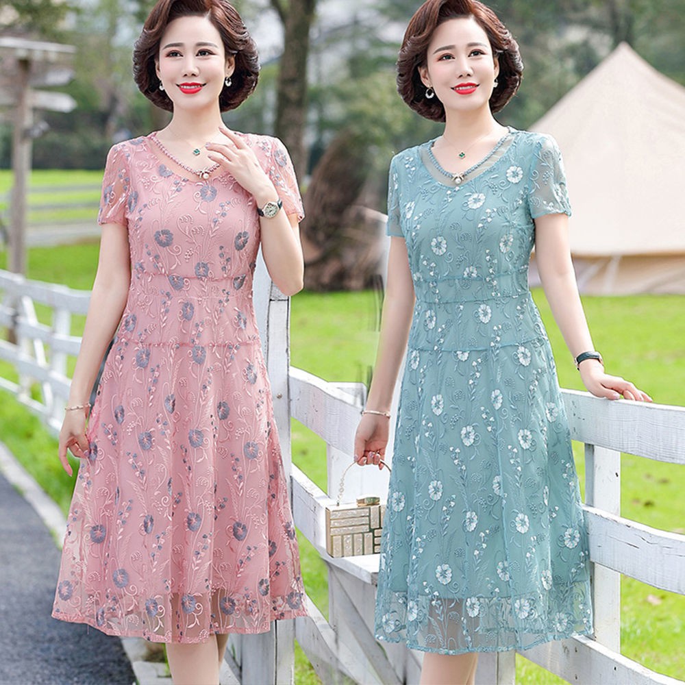 [Dress mother] Váy hè cho mẹ trung niên, đầm quý phái 2021 kiểu mới nữ niên 40 tuổi 50