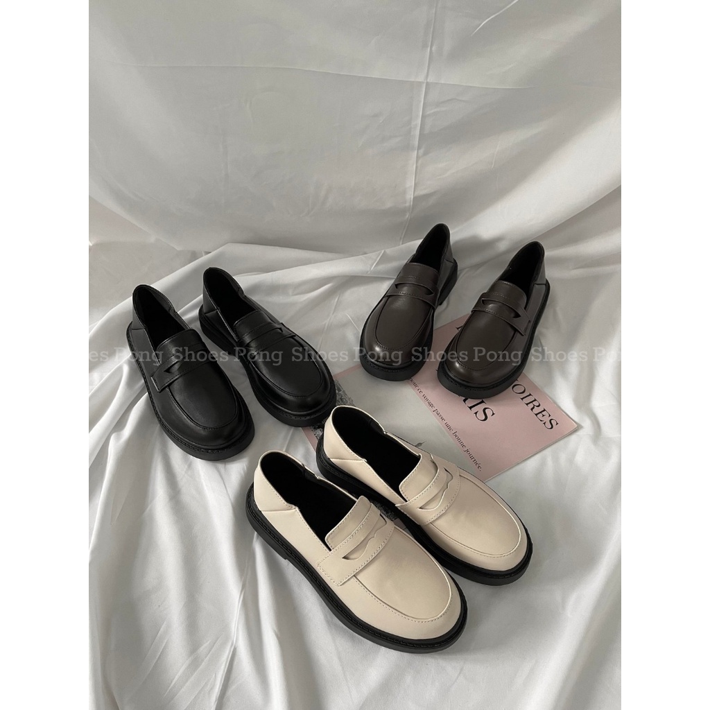 Giày Loafer Pong Shoes phong cách Ulzzangs màu đen, be, nâu FULL HỘP 1304
