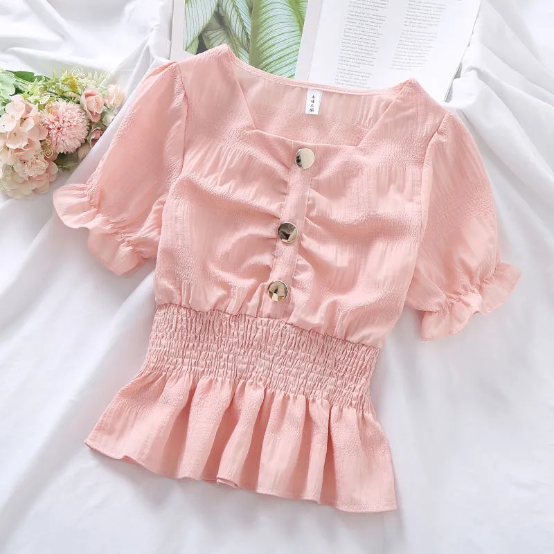 Áo Kiểu Tay Ngắn Màu Trơn C8947