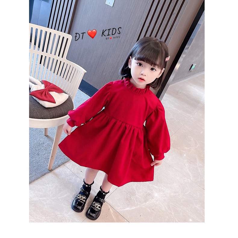 Váy Nhung Cho Bé 8-18kg - Váy Nhung Đỏ Phối Nơ Diện Tết - Noen Cực Ấm - N%D Kids